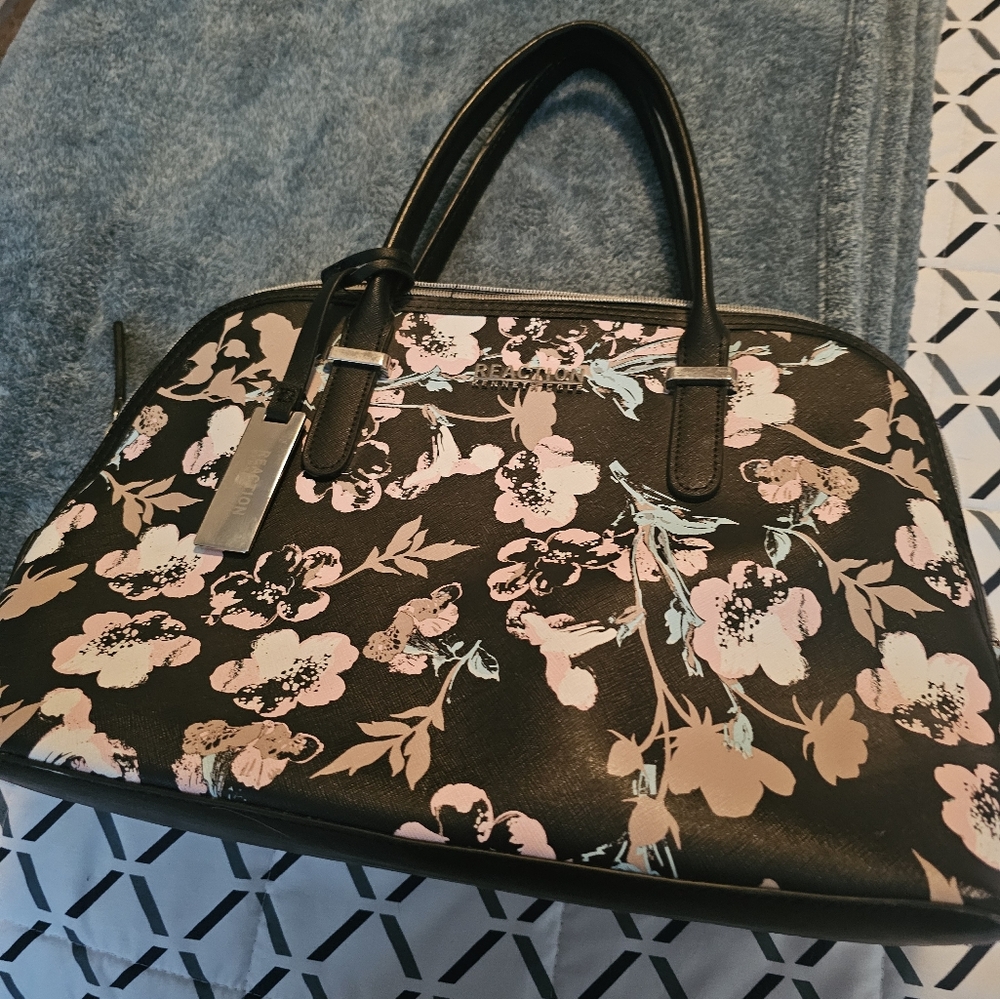 Kenneth Cole Reaction Black and Pink Floral Satchel